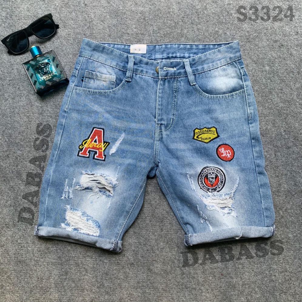 Quần short jean nam, quần sọt jean nam màu xanh nhạt phối logo năng động cá tính 😘