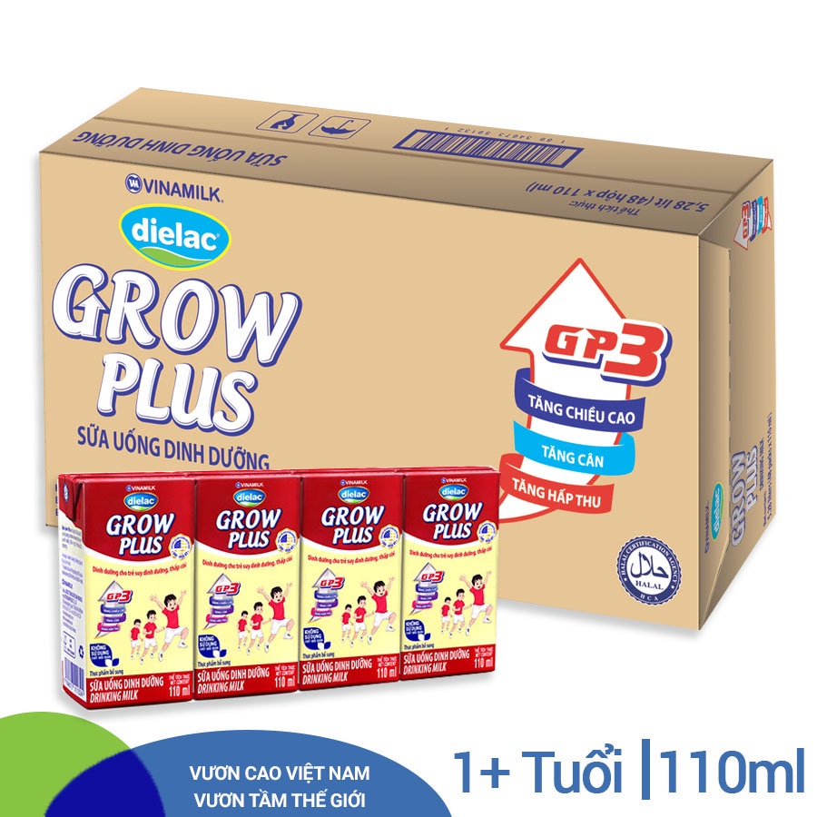 Thùng 48 Hộp Sữa Bột Pha Sẵn Dielac Grow Plus Vinamilk Đỏ 110ml