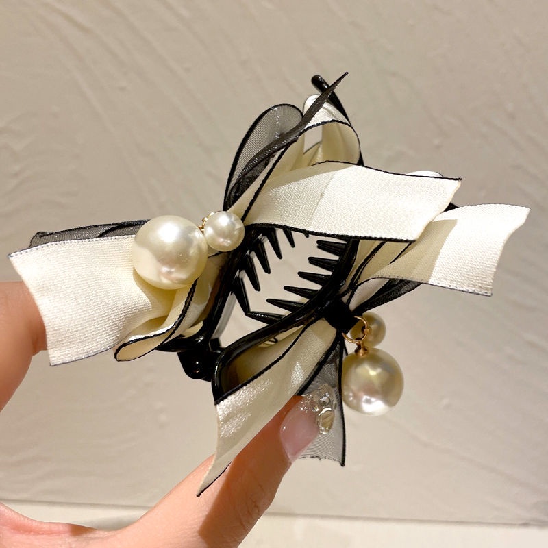 Kẹp Tóc Hình Nơ Màu Trắng Đen Cỡ Lớn Thời Trang Mùa Hè Xinh Xắn Cho Nữ