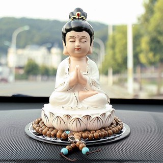 (Kèm chuỗi) TƯỢNG PHẬT TỌA ĐÀI SEN - Phật Bà gốm trắng