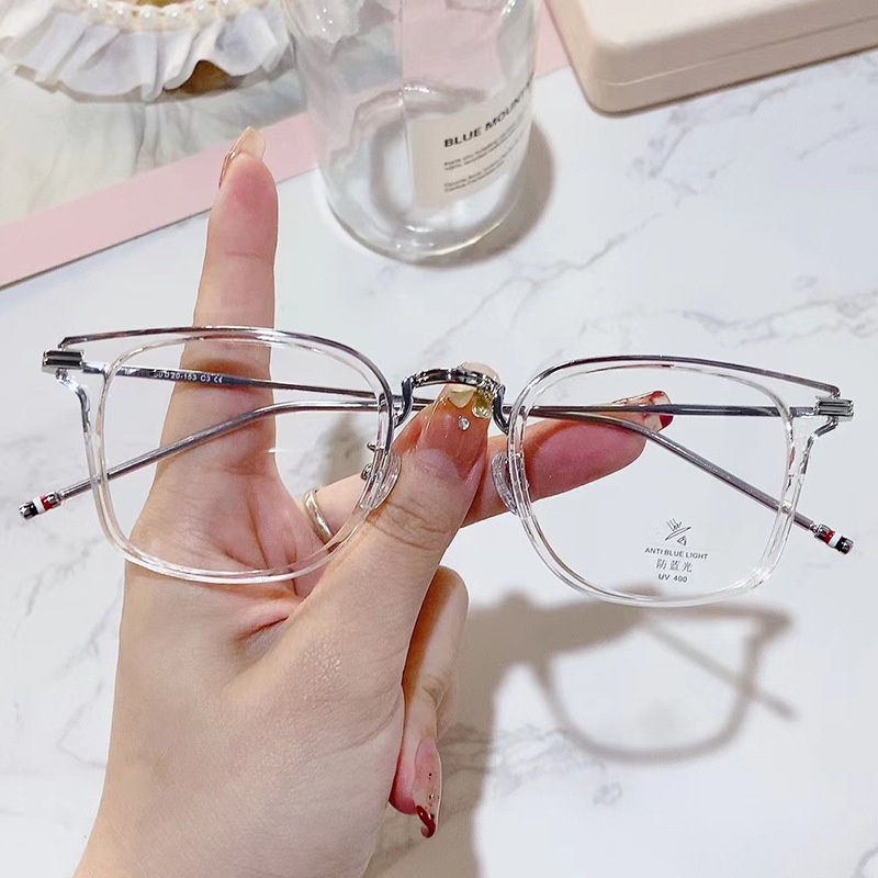 (JIUERBA) Mắt Kính Gọng Vuông Kim Loại Trong Suốt Chống Ánh Sáng Xanh Chống Ánh Sáng Phong Cách Đại
