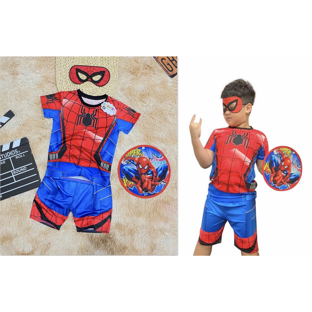 Quần áo siêu nhân người nhện lửng samkid B131- chất thun lạnh đẹp tặng kèm khiên và mặt nạ