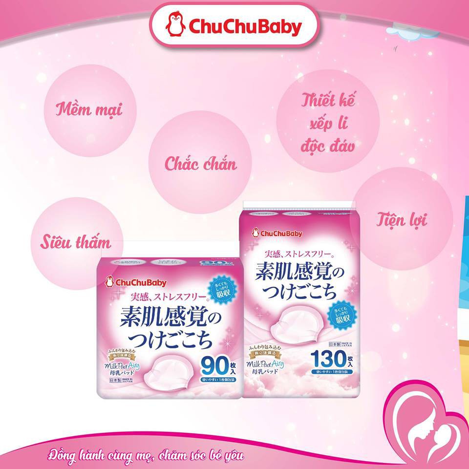 Lót thấm sữa Nhật Bản chính hãng ChuChu Baby túi 90 miếng