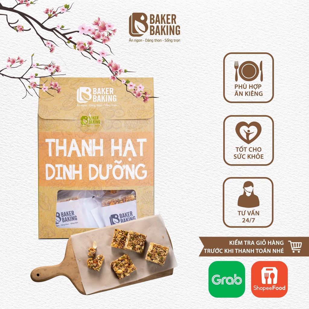 Bánh thanh hạt dinh dưỡng Baker Baking không đường, không chất bảo quản hỗ trợ người giảm cân, tiểu đường 100-500g