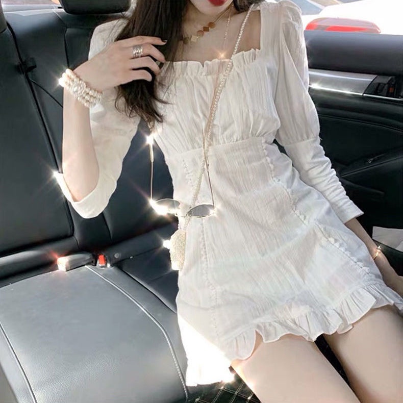 Đầm Cổ Vuông Eo Cao Phối Bèo Màu Trắng Thời Trang Mùa Hè Cho Nữ Size Xs -Xl 3 Kiểu
