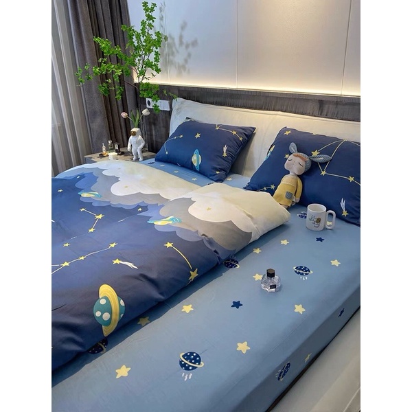 Set Chăn Ga Gối Hàng Nhập Khẩu Cao Cấp 4 Món vũ trụ Dành Cho Bé Trai