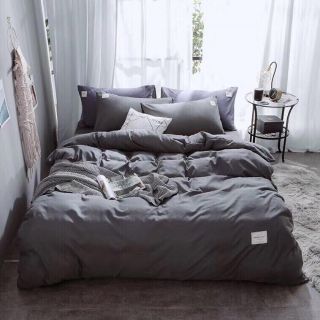 Full set Bộ Drap Giường Cotton Tici Xám Trơn Cá tính 5 món