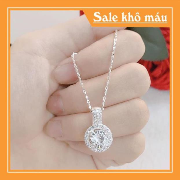 Gía xưởng Dây chuyền mặt đá tròn đính đá chuẩn bạc ta