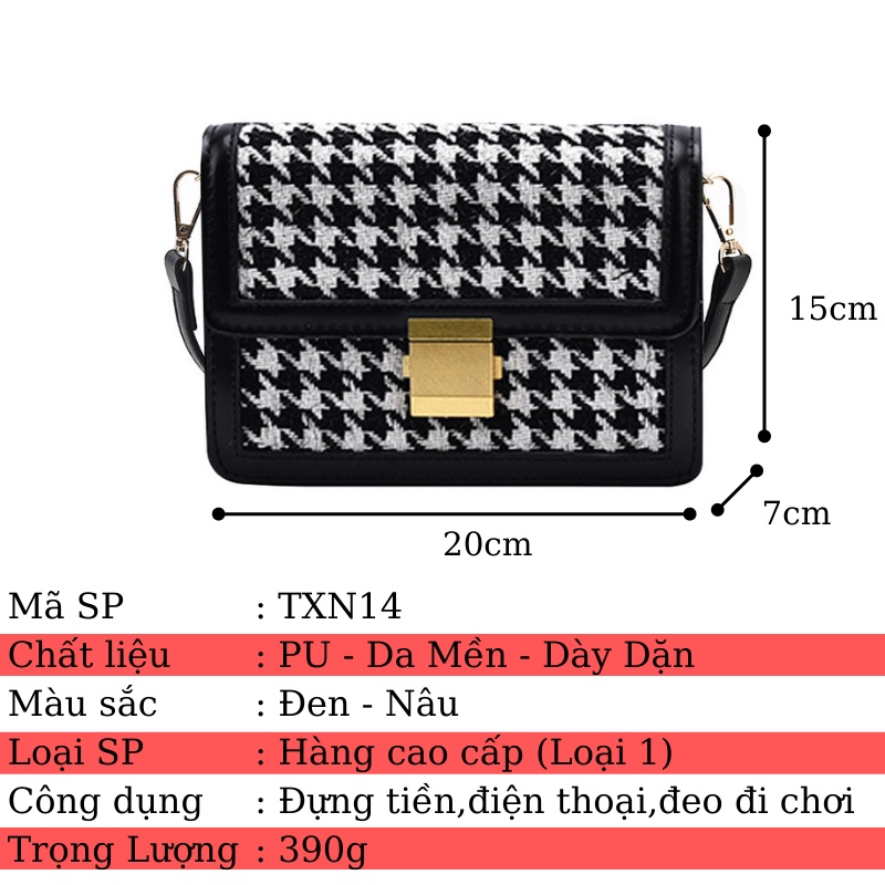 Túi xách đeo chéo đi chơi hoạ tiết caro cao cấp Sonasi TXN0014