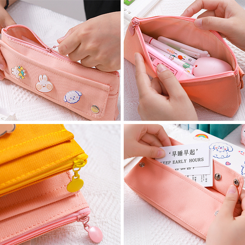 [Mã LIFE0803ALL giảm 10% đơn 0K] Túi đựng bút vải canvas hai ngăn rộng họa tiết hoạt hình đáng yêu cho học sinh