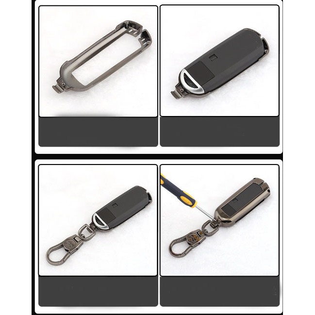 Ốp Chìa Khóa Xe Hyundai Elantra, Tucson, I10 Mẫu Inox Lót Silicon Cao cấp - màu đen, trắng - kèm móc treo chìa