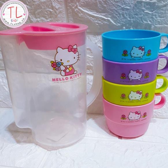 Bộ bình ly nhựa (bình + 4 ly) hình hello kitty xinh xắn - Đồ gia dụng