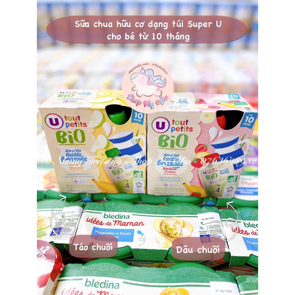 [HÀNG AIR - ĐỦ BILL] Sữa chua hữu cơ Super U, giàu canxi dạng túi cho bé từ 10 tháng