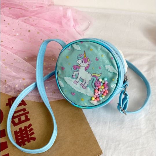 Túi đeo chéo hình tròn hoạt hình ngựa pony unicorn dễ thương cho bé gái