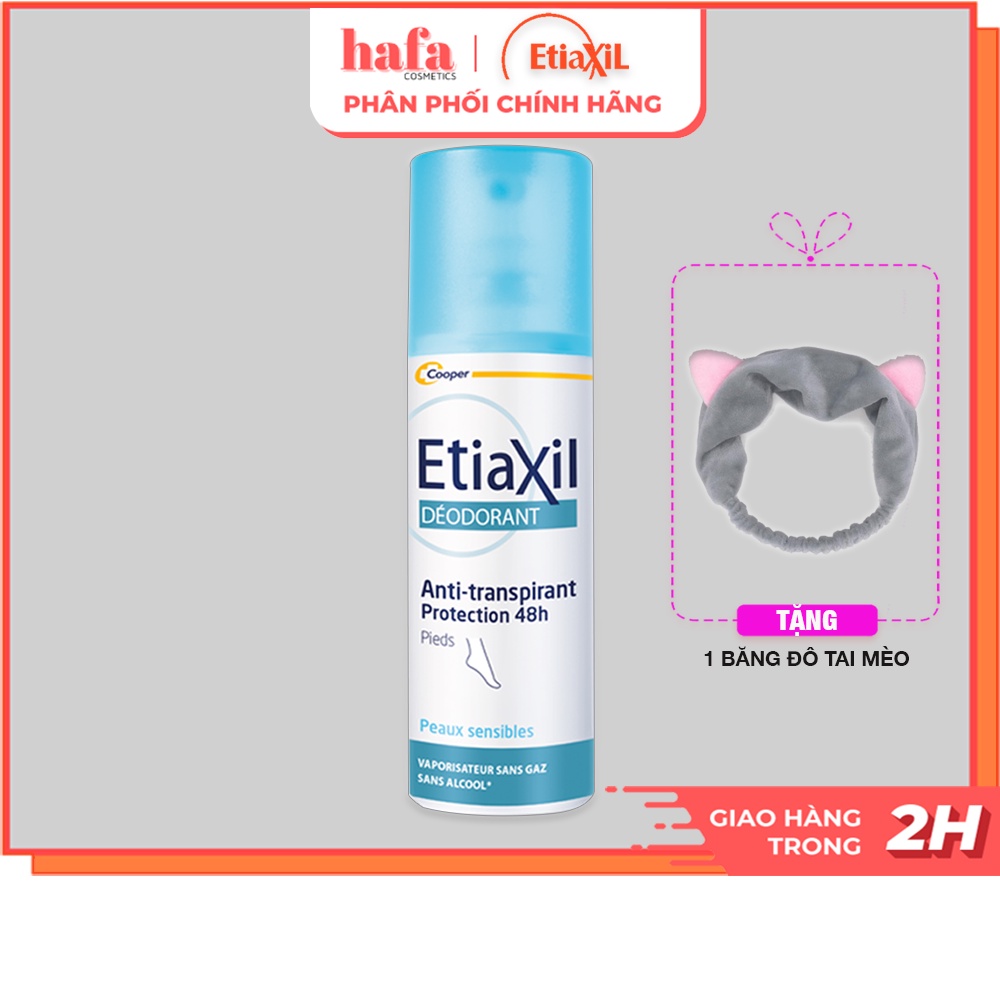 Xịt Khử Mùi Ngăn Ngừa Mồ Hôi Chân Etiaxil Déodorant Anti-Transpirant 48h Pieds 100ml + Tặng 1 băng đô tai mèo xinh xắn