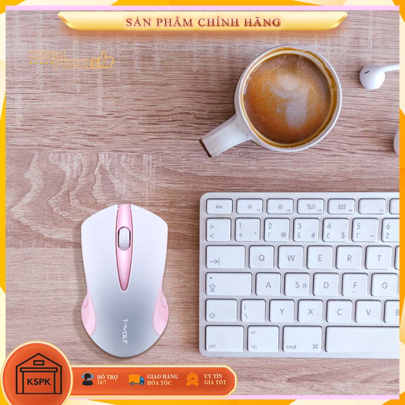 Chuột không dây màu hồng trắng dễ thương gaming màu hồng trắng KSPK