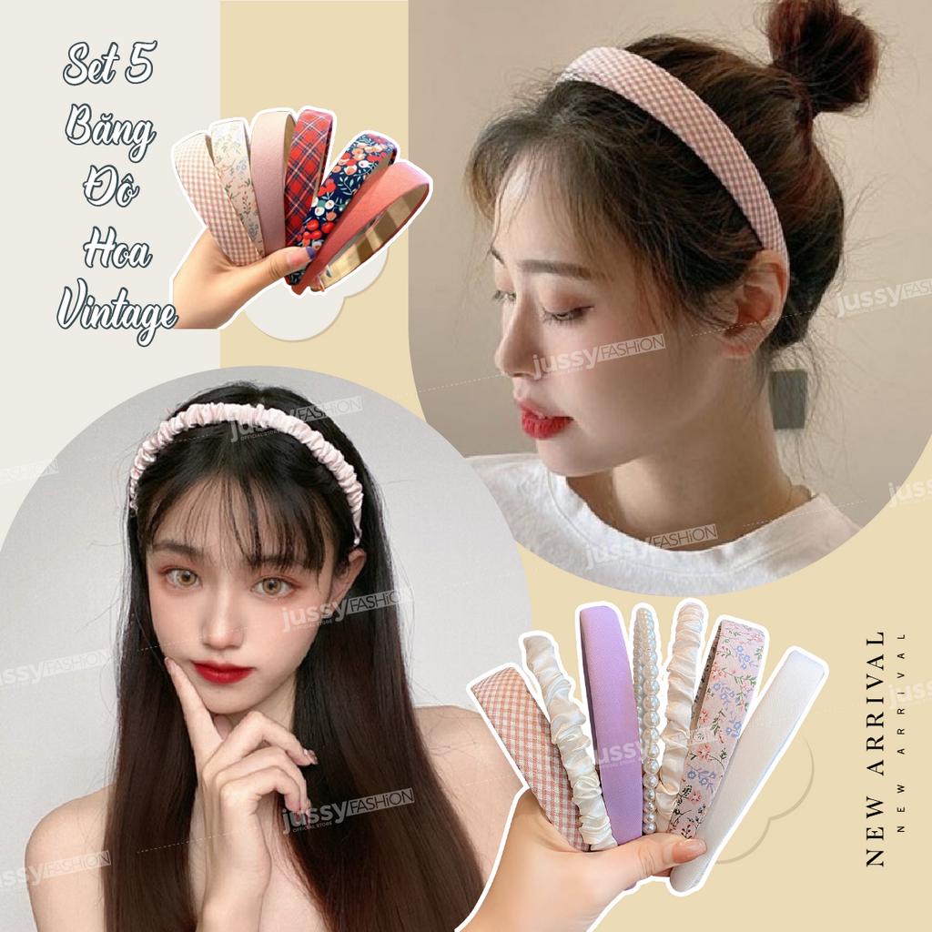 Set 5 Băng Đô Hoa Nhí Xinh Xắn Nhiều Mẩu Ngẫu Nhiên Jussy Fashion Kiểu Bờm Tóc Phong Cách Vintage Nhiều Màu Hot Trend