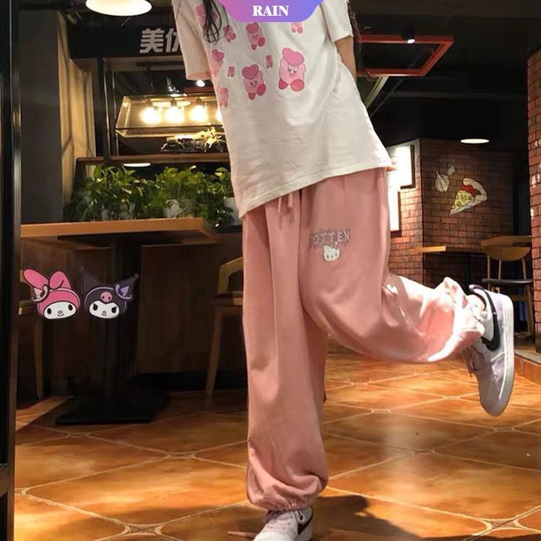Quần ống rộng Họa Tiết Sanrio Hello Kitty Phong Cách Harajuku Nhật Bản Thời Trang Mùa Hè Dễ Phối Đồ [RAIN]
