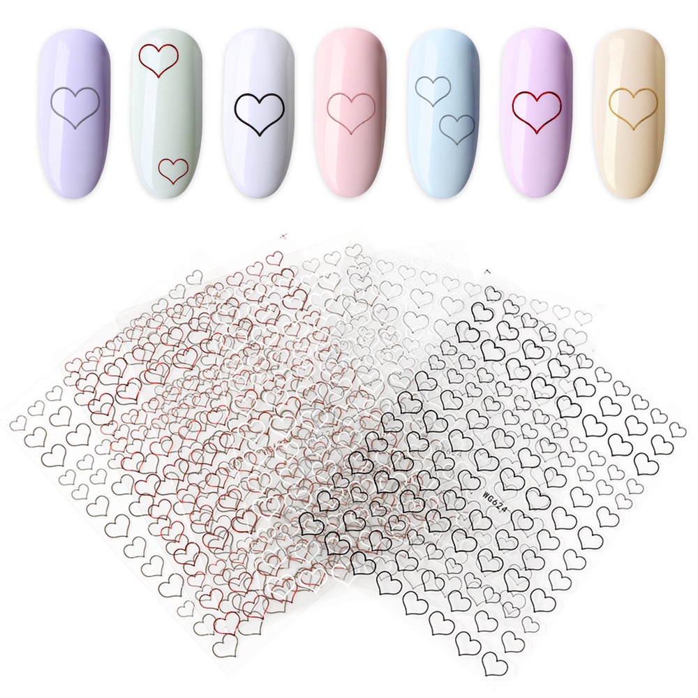 [Hàng mới về] Miếng dán trang trí móng tay hình trái tim 3D nhiều màu sắc tùy chọn phong cách 2021