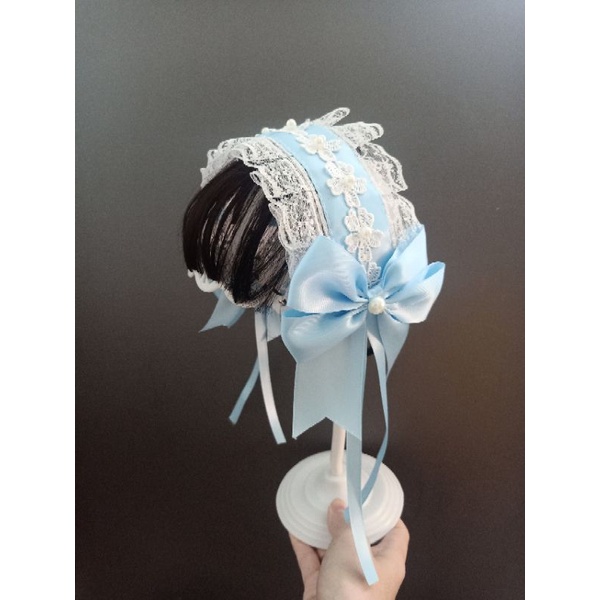 Băng đô cài tóc lolita  xanh biển đính hoa nhí xinh xắn