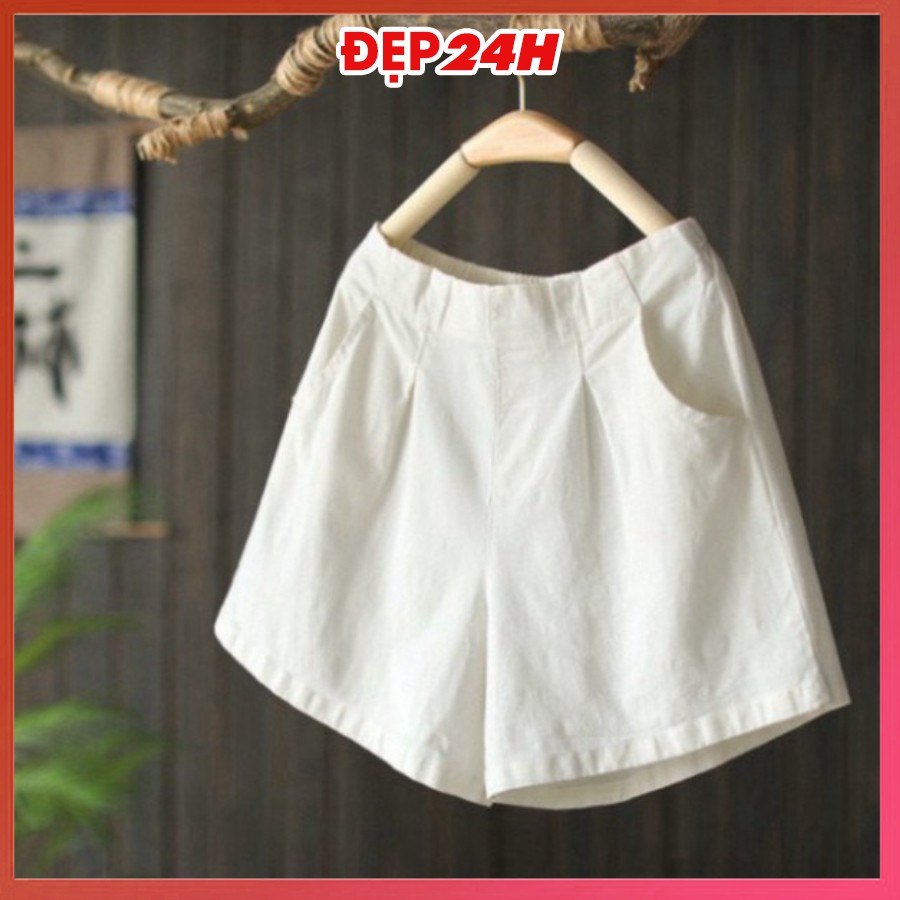Quần short nữ cạp cao form rộng, chất liệu kaki bền mát, kiểu dáng thời trang trẻ trung, quần đùi nữ Đẹp 24 giờ QNH.48