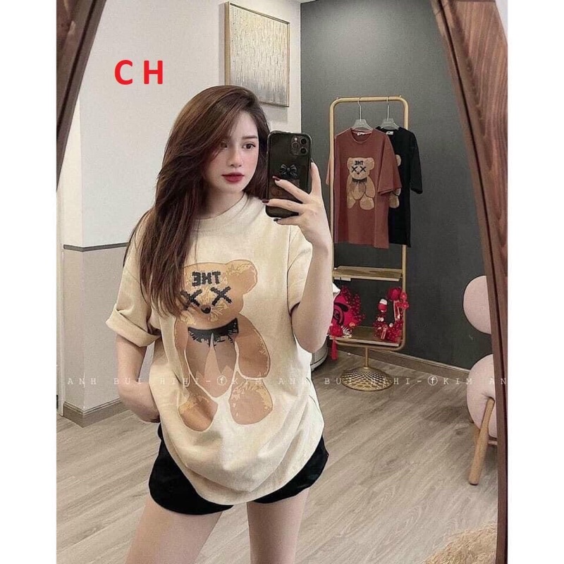 Áo thun Gấu XxTay Lỡ Dáng Rộng Oversize KuteUnisex chất cotton mềm mịnPhong cách Thể thao