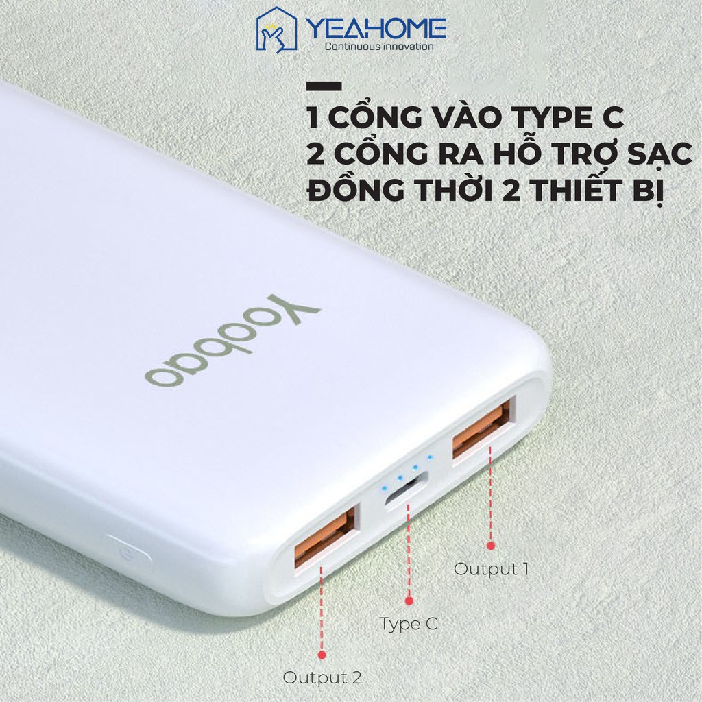 Sạc dự phòng 10000mAh Yoobao D10Q 2 cổng USB - Hỗ trợ sạc nhanh - Hàng chính hãng - Bảo hành 6 tháng 1 đổi 1