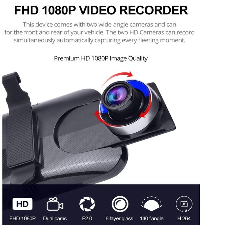 Camera hành trình gương ô tô Phisung Z55, 4G, Wifi, 10 inch, android 8.1, RAM 2GB LPDDR3, Rom 16G EMMC