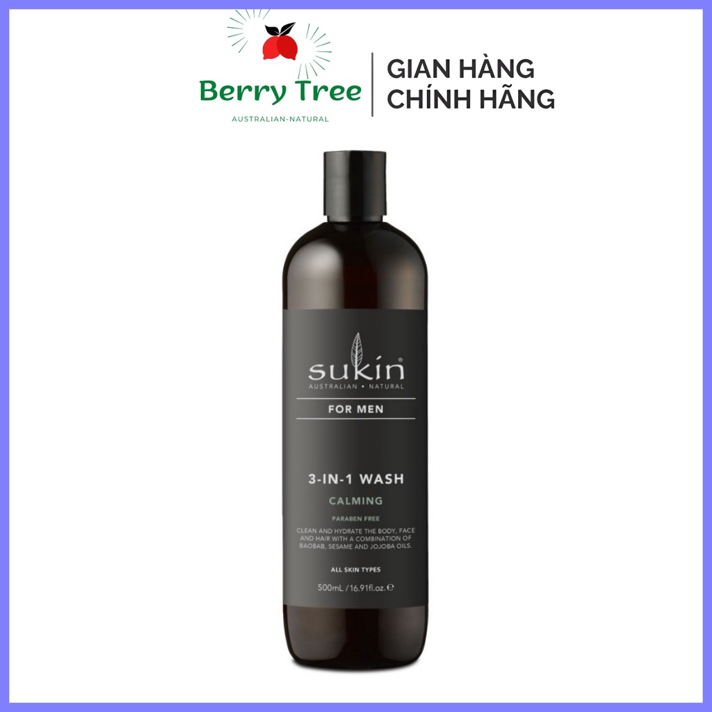 Sản phẩm Làm Sạch 3 in 1 Sukin Sang Trọng Dành Cho Nam Sukin For Men Wash Calming 500ml (BR)