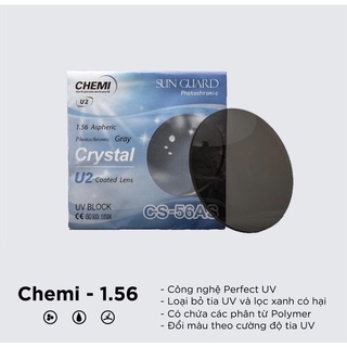 Tròng mắt kính cận, loạn crystal by chemi u2 photo gray hàn quốc chiết suất 1.56 asp hmc
