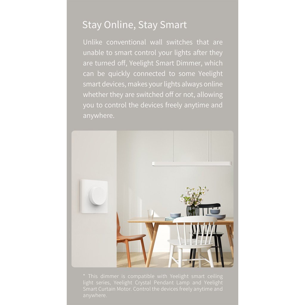 Công tắc đèn thông minh dán tường Smart Dimmer Switch Yeelight - Kết nối không dây Bluetooth với nhiều loại đèn Yeelight
