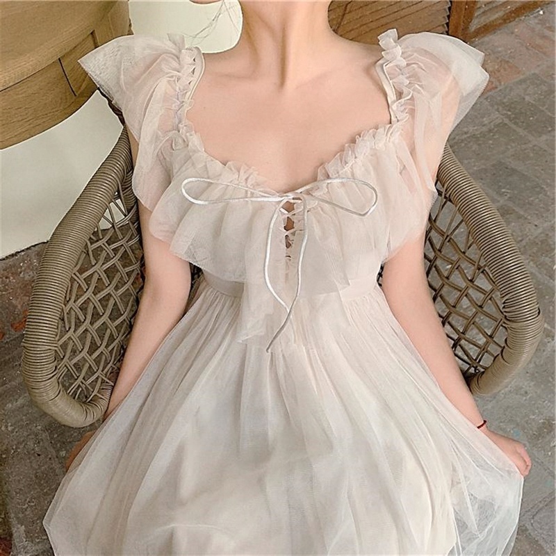 Váy trắng đi biển nữ LUHAZO đẹp trễ vai maxi 2 dây dài rộng bigsize  kiểu Hàn Quốc vintage hở lưng 1111 DK14T302