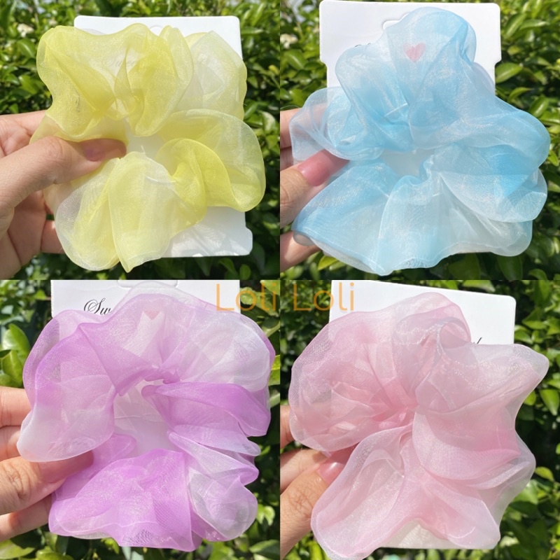 Scrunchies cột bóng voan kính loang ánh kim. buộc tóc ánh nhũ xinh xắn