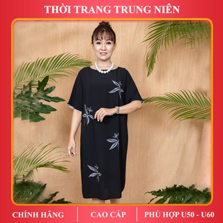 Đầm suông trung niên iDiva D12-84 chất liệu lụa voan cao cấp, bigsize phù hợp u50 dự tiệc & dạo phố
