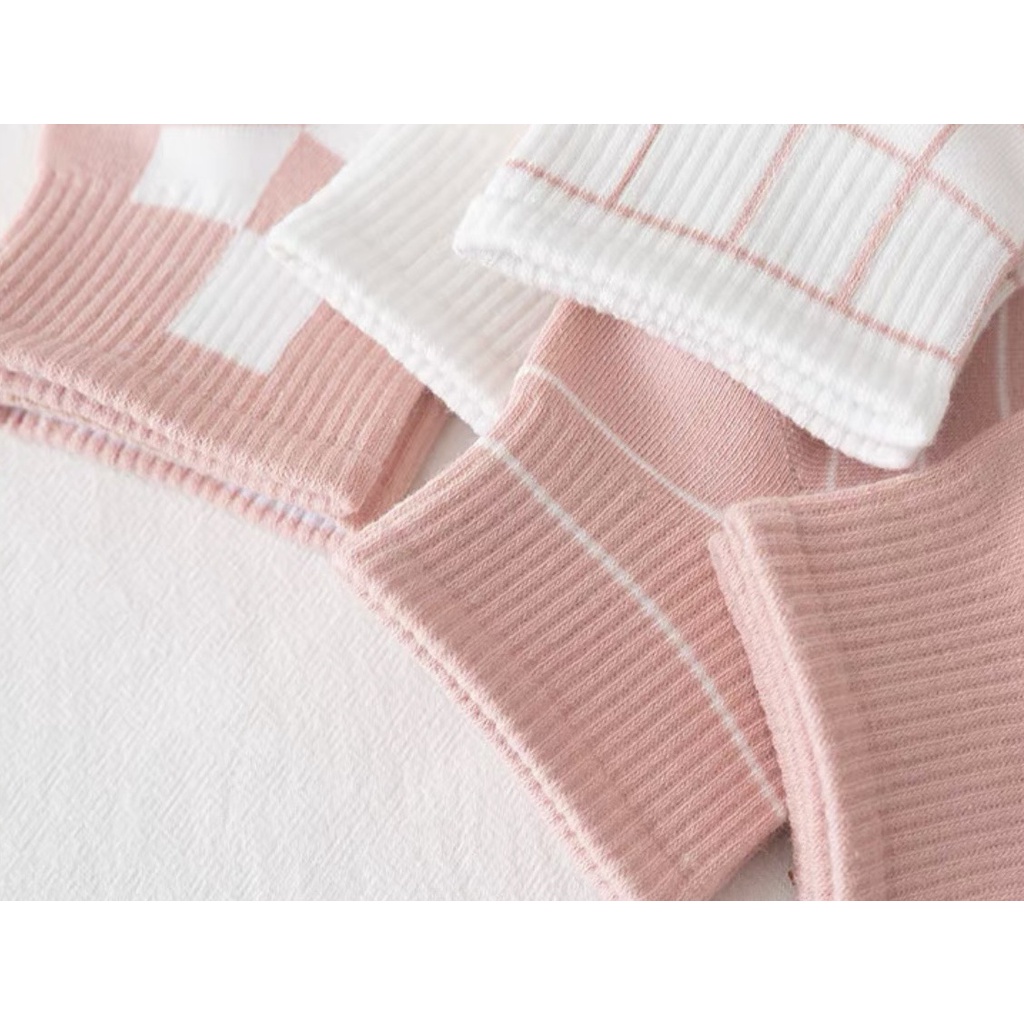 Tất cổ ngắn dành cho nữ phong cách hàn quốc nhẹ nhàng chất liệu thoáng mát, thấm mồ hôi tone hồng trắng