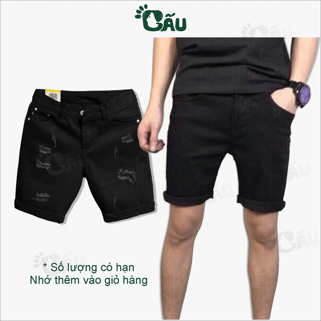 Quần short jean đen nam Gấu 194 rách vải jeans bò co dãn, mềm mịn form slimfit - 226 - 305