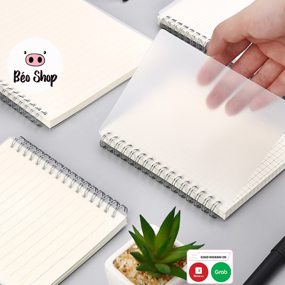 Sổ lò xo inox không rỉ Béo shop 160 trang , sổ tay ghi chép còng khổ A5 B5 A6 loại trơn dòng kẻ ngang ô vuông S01