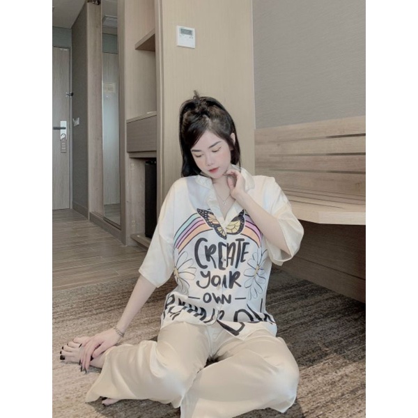 Bộ ngủ pijama thiết kế lụa latin cao cấp tay cánh dơi 5d 40_60kh