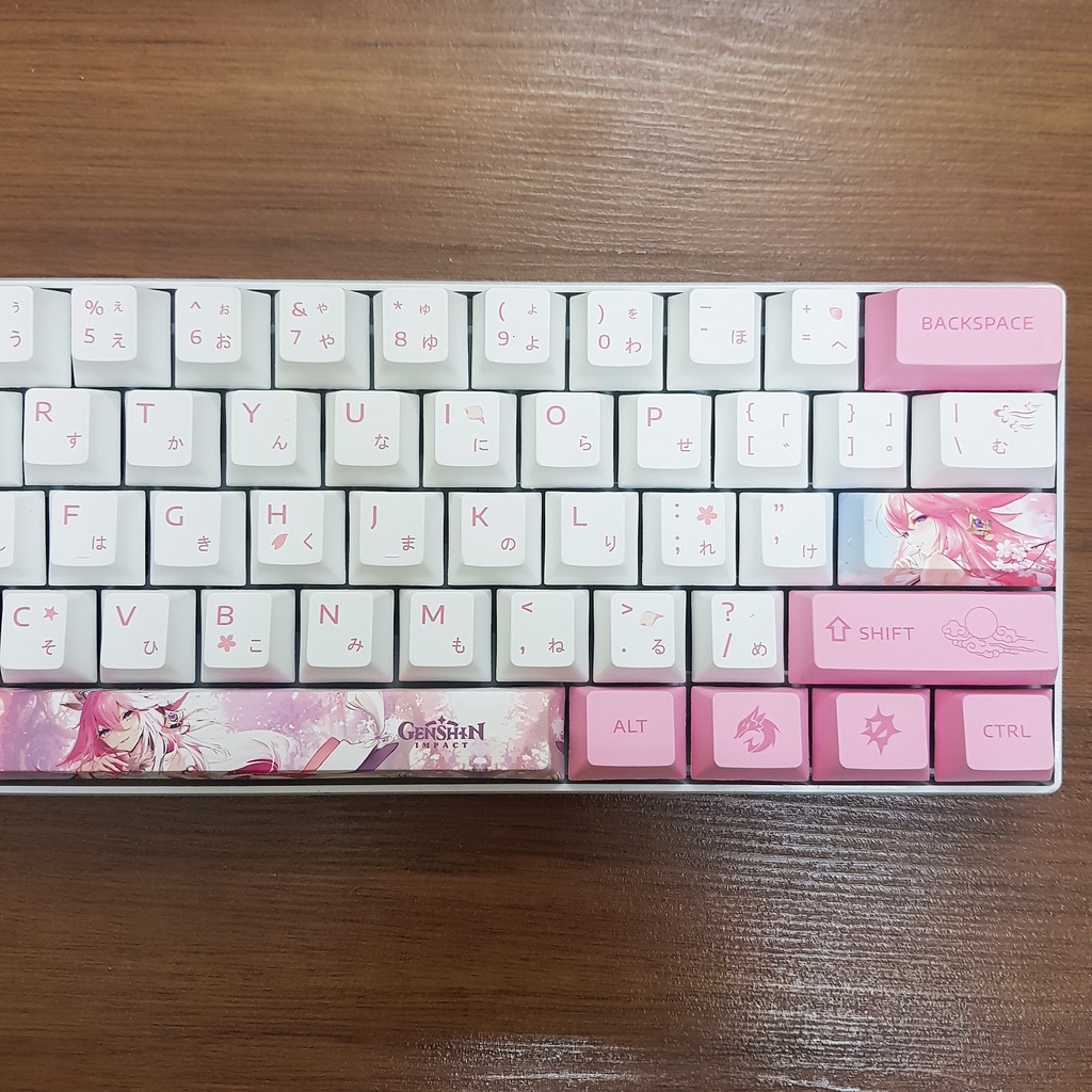 Keycap Yae Miko PBT dày 136 phím song ngữ Anh Nhật genshin impact in dyesub 5mặt anime layout keycaps nút bàn phím Ayaka