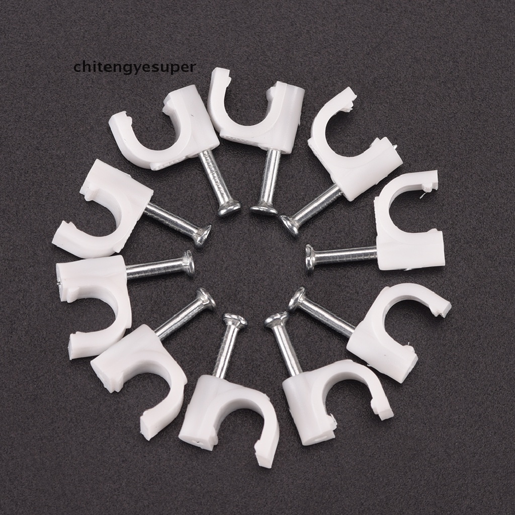 Chitengyesuper 100pcs New RG59 Coax Cat5 Cat6 Cable Wire Clips Nail Clamps Straps Tacks White 6mm CGS
