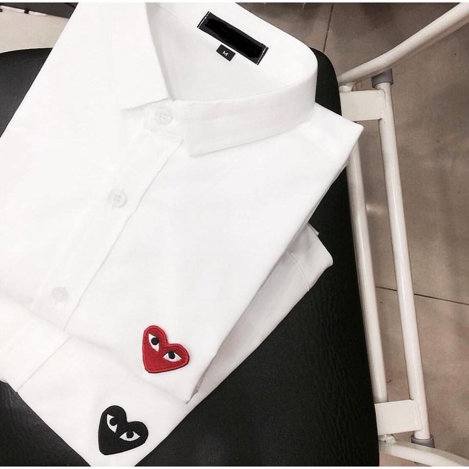 Áo Sơmi Tim CDG Unisex Màu Trắng/Đen