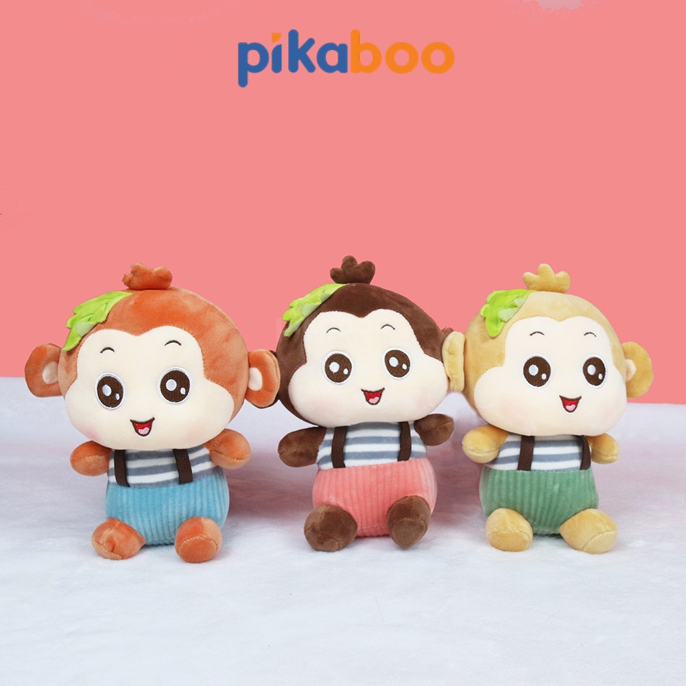 Gấu bông khỉ mặc yếm cao cấp Pikaboo vải cotton nhung mềm mịn co giãn, nhồi bông 3D tinh khiết an toàn