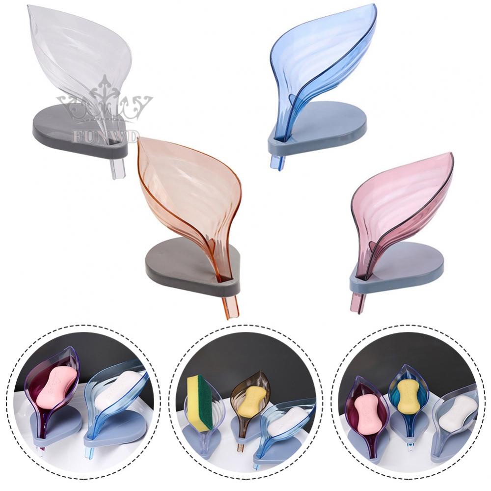 【FUNWD】Self-Draining Leaf Soap Bathroom Soap Dish Sponge Case Holder Box Plastic Soap Dish New