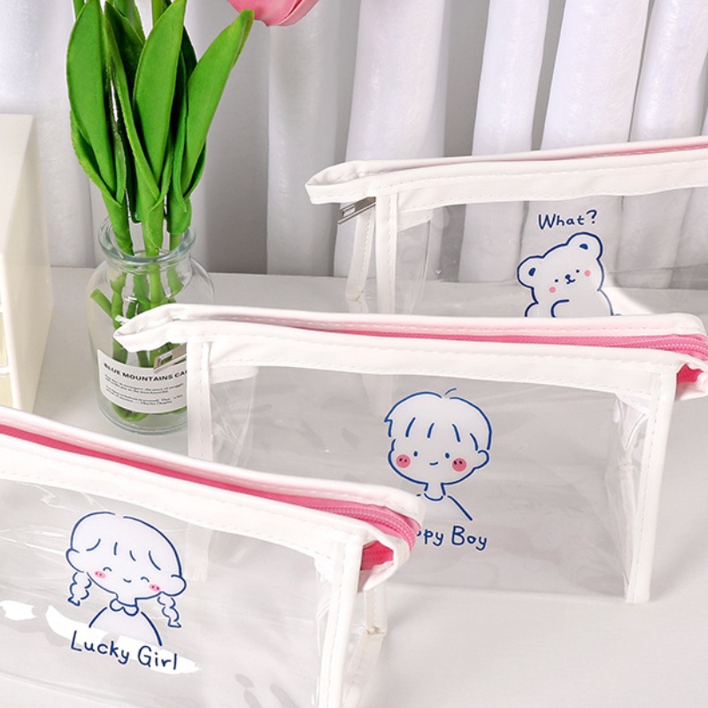 Peach waterproof transparent large-capacity pencilcase ins style school students stationery pencil bag