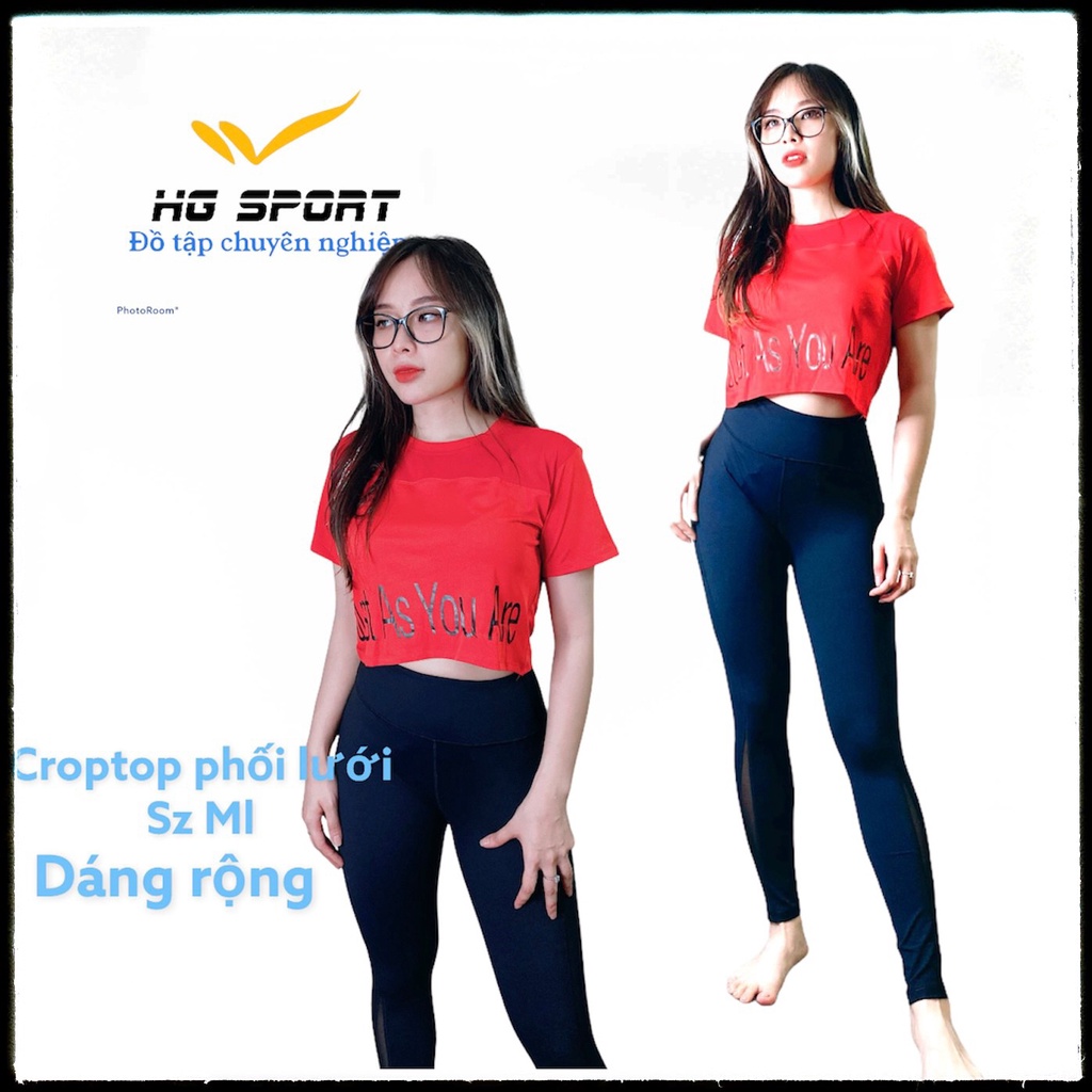 Áo Tập Gym, Croptop dáng rộng, Đồ Tập Zumba, Aerobic, Yoga nữ phối lưới Hg Sport CRT602
