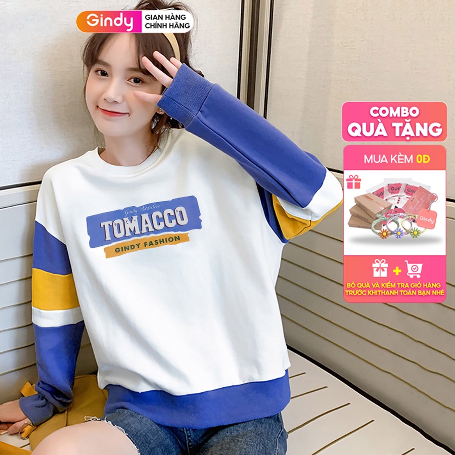 Áo nỉ sweater nữ dài tay GINDY Tomacco hoodie basic phối form rộng thời trang thu đông A10106