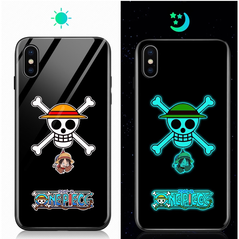 【Luminous Glass Casing】 OPPO A73 A77 A31 A83 A9 A5 2020 Cho Ốp lưng điện thoại In Hình Anime One Piece Straw Hat Kid dạ quang