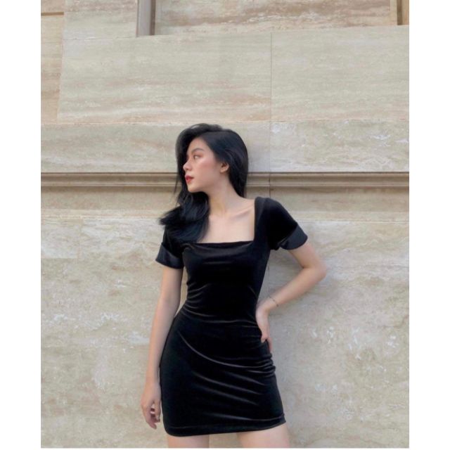 ĐẦM NHUNG CỔ VUÔNG SANG CHẢNH SIÊU TÔN DÁNG VELVET DRESS