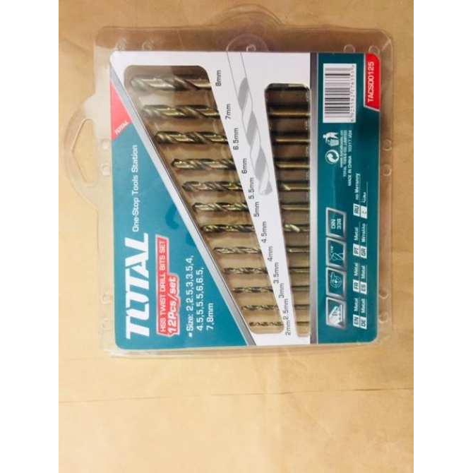 Bộ mũi khoan kim loại HSS 12 chi tiết Total TACSD0125