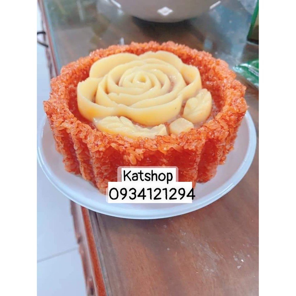 Khuôn làm xôi tròn hình hoa hồng khía size đại 13cm nhựa cứng bền đẹp